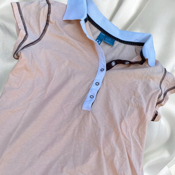 Y2k preppy apricot collared exposed stitch tee - Picture 3 of 4